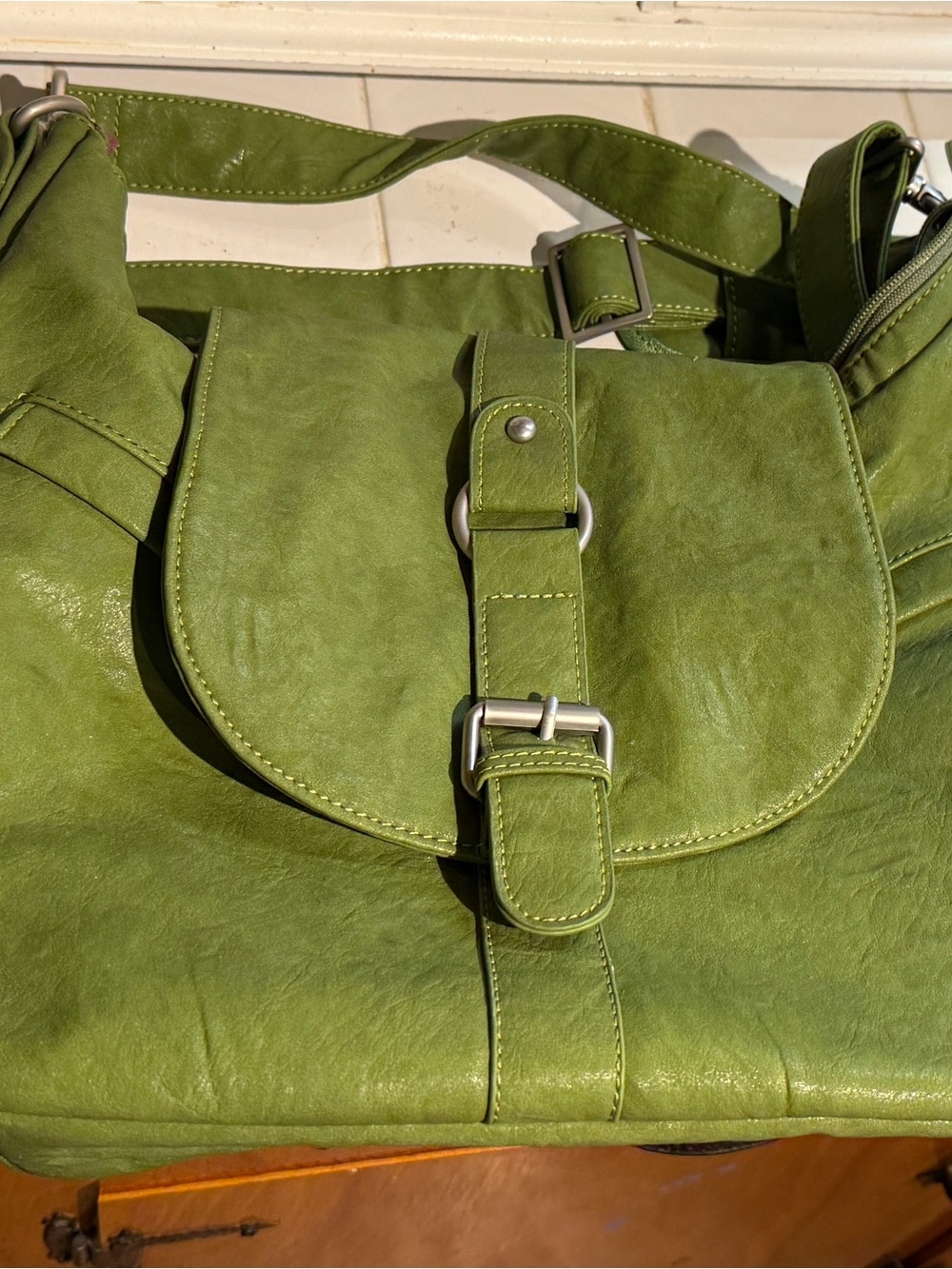 Kelly Moore Olive Green Shoulder Bag with Buckle Flap